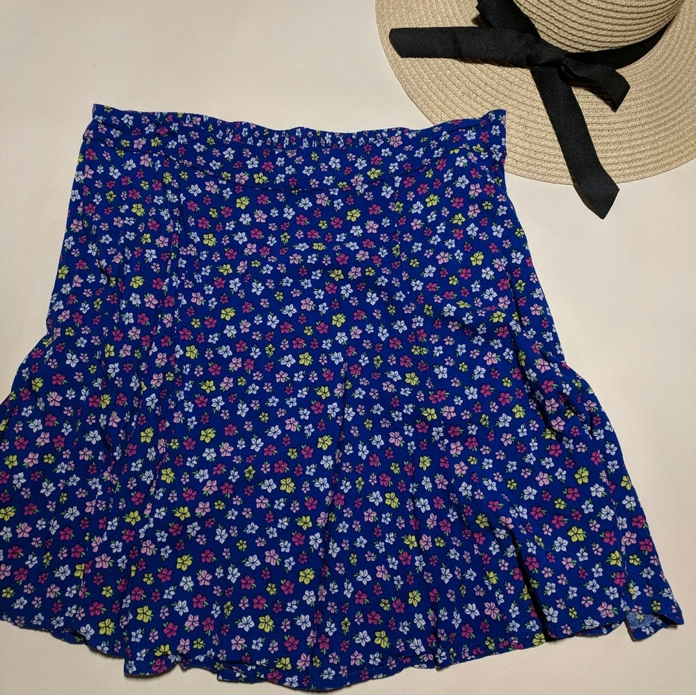 Blue Floral Skater Skirt